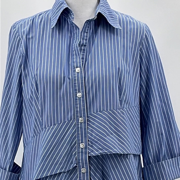 Finley Jenna 3/4 Roll Sleeve Tiered Sriped Blouse - Size Small - Picture 3 of 6